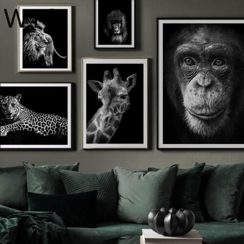 Canvas Painting Animal Black and White Tiger Monkey Poster and Printed Wall Art Room Home Decoration Canvas Art Surprise Box