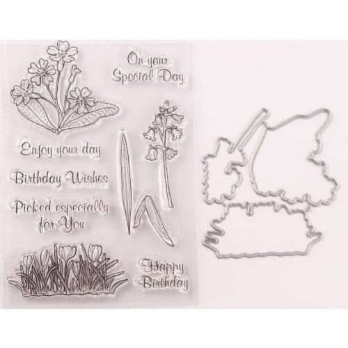 KLJUYP Birthday FlowersTransparent Clear Silicone Stamp Cutting Dies Set for DIY scrapbooking/photo album Decorative