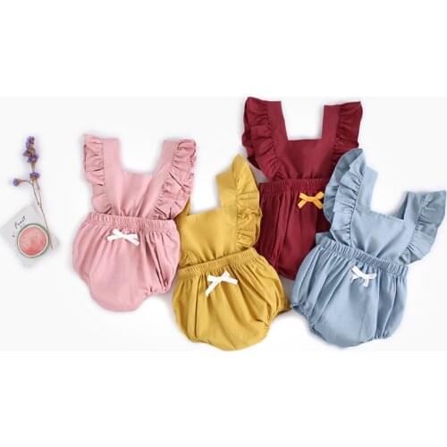 Menoea Newborn Baby Cute Clothes Baby Girl Ruffle Solid Color Romper Jumpsuit Outfits Sunsuit for Infant Children Kid Clothing