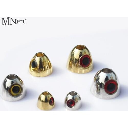 MNFT 5PCS Gold Silver Cross-eyed Cones With 3D Eyes Fly Tying Coneheads Materials Fish Skull Weighted Heads