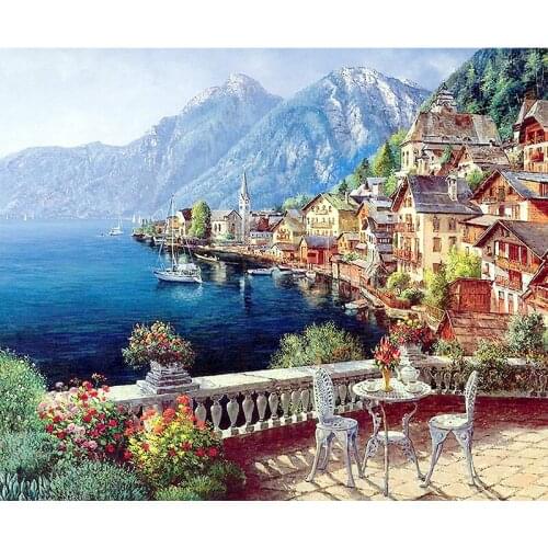 Paint By Numbers For Adults Children DIY HandPainted Oil Painting Town Landscape Picture Paint Home Decoration