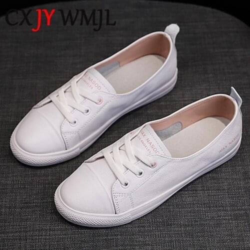 Womens Genuine Leather Sneakers Women Casual Fashionable Sports Shoes Vulcanized Woman Summer Flat Shoe Ladies White Lacing