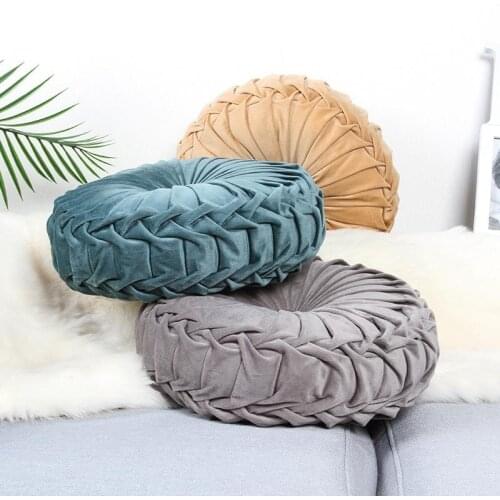 Nordic Round Sofa Pillow Throw Netherlands Velvet Home Cushion Pleated Fabric Handmade Pumpkin Seat Cushion for Office Sofa