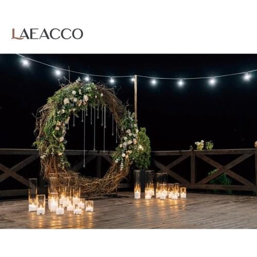 Laeacco Wedding Stage Backgrounds For Photography Photo Wall Wreath Solemn Declaration Candle Love Night Scenic Photo Backdrops