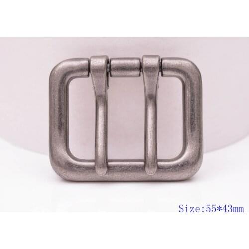 55*43MM Me Silver Double Tongue Pin Prong DIY Metal Belt Buckle Fits 40MM Straps