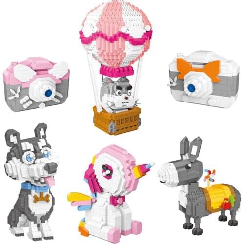 WiseHawk Animal Mini Blocks Donkey Pony Husky Hamster Mirco 3D Model Diamond Building Bricks Figures For Girl Brithday Toys