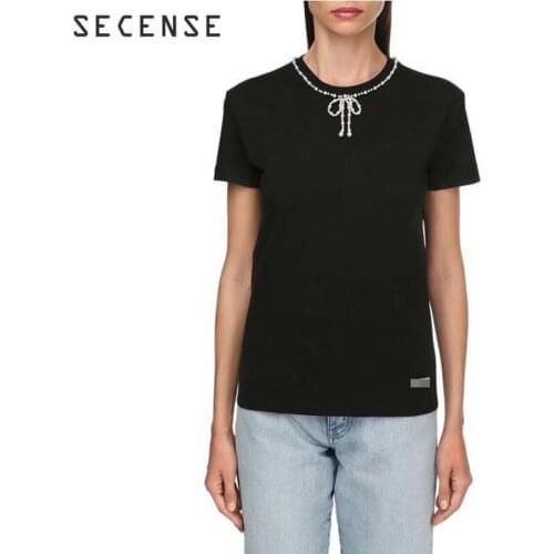 Minimalist T Shirt For Women Casual Short Sleeve O Neck Patchwork Bowknot Black T Shirts Female Summer Clothes 2021 Fashion