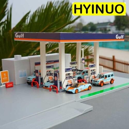 1:64 Scale alloy car model ABS plastic Gulf petrol station scene facility simulation model toy gift accessories set station Show