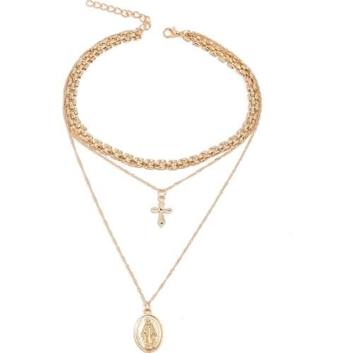 Fashion Personality All-match Multilayer Chain Ornament Choker Simple Exquisite Womens Cross Statement Necklace Glamour Jewelry