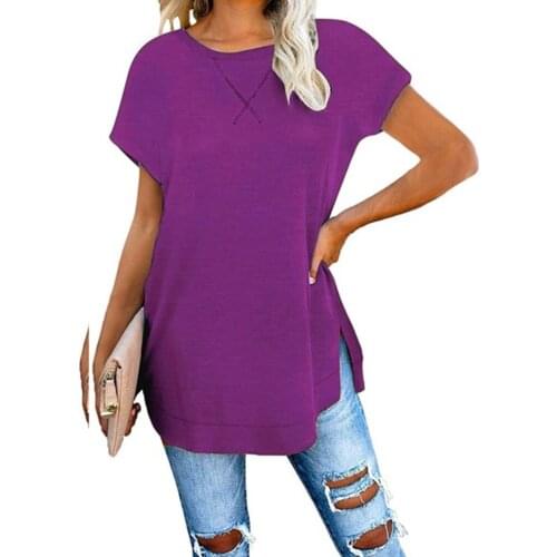Spring Women T Shirts Loose Tops Irregular Female T Shirt Casual Three Quarter O-Neck Solid Color T-Shirts Plus Size 2XL