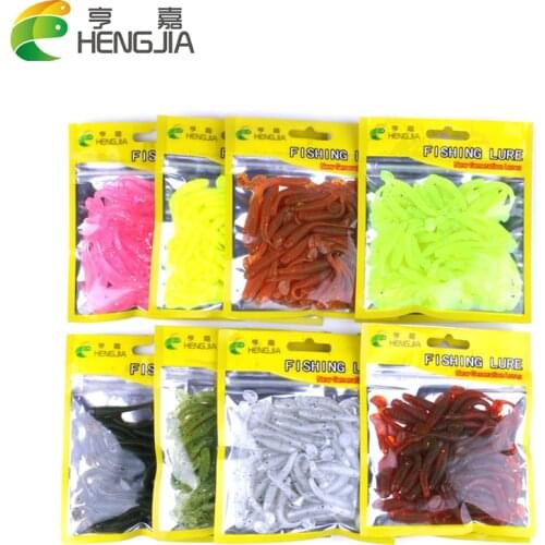 Hengjia 50pcs/pack Fishing Lure Soft Bait 50mm/0.6g T Tail soft Fish SwimBait soft plastic worm bait Soft Lures Artificial Lures