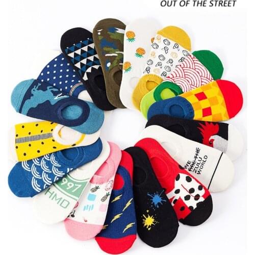 5Pairs Fashion Cartoon Animal Spring Summer Unisex Men Women Silicone Anti-Slip Cotton Sock Funny Fruit Slippers Invisible Socks
