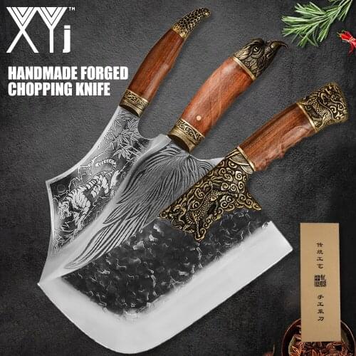 XYj 10'' Slaughter 9'' Chinese Slicer Handmade Forged Cleaver Chopping Knife Butcher Dragon Handle High Quality Bone Turkey
