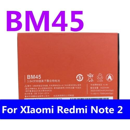 Original High Quality 3060mAh BM45 Battery For Xiaomi RedMi Note 2 Hongmi Note 2 Red Rice Note2 Cell Phone Battery