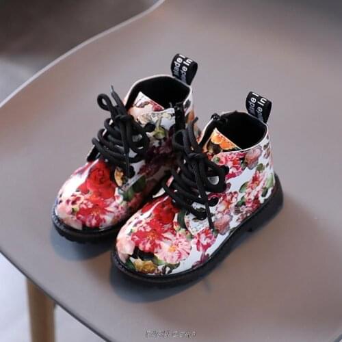 Autumn Girls Boots PU Leather Waterproof Kid Baby Boots Shoes Fashion Flower Zip Rome Little Girl Martin Boots