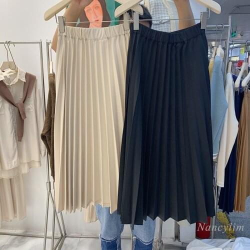 Korean Style Pleated Skirt Women 2021 Spring New High Waist Casual Fashion Elegant Loose All-Match Lady Studets Skirts