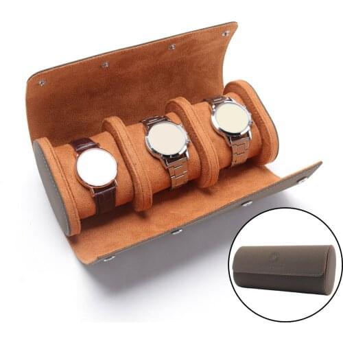 Portable Watch Roll Travel Case Chic Handmade PU Leather 3 Slots Watch Storage Box