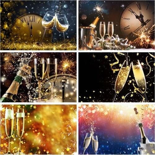 Scopiso Happy New Year Photography Backdrop Champagne Celebration Green Polka Dot Digital Clock Party Decoration Backgrounds