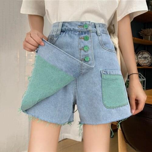 Summer Korean Denim Shorts Skirt Loose High waist A-line Straight Wide-leg Denim Shorts Plus size Female Student Shorts Tide 5XL
