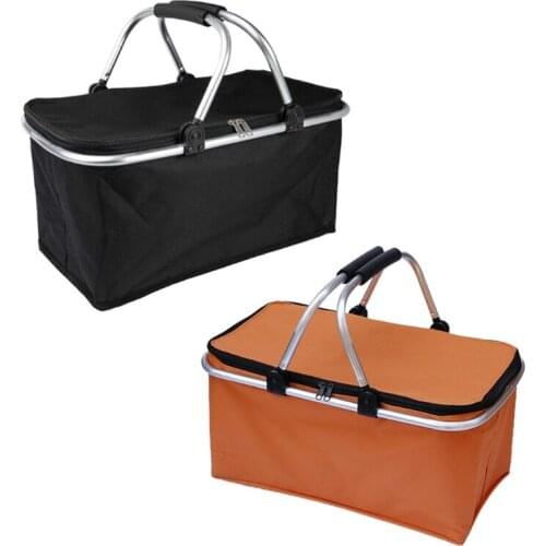 Collapsible Market Basket Foldable Shopping Basket Cooler Insulated Picnic Baskets with Handle for Outdoor Camping