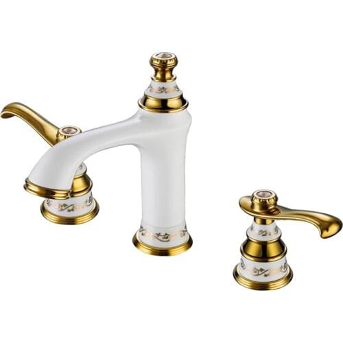 GOLD WHITE clour 8 inch widespread bathroom Lavatory Sink faucet Mixer tap Classic style deck mounted with crystal luxury