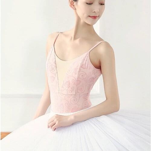 Women Embossing flocking Adult Ballet Leotard Ladies Sleeveless Gymnastics Dance Leotards Ballerina Performance Training Suit