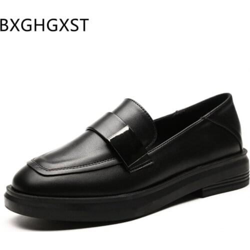 Vintage shoes women Comfort creepers ladies low heel shoes 2020 fashion brand Harajuku slip on leather shoes women loafers women