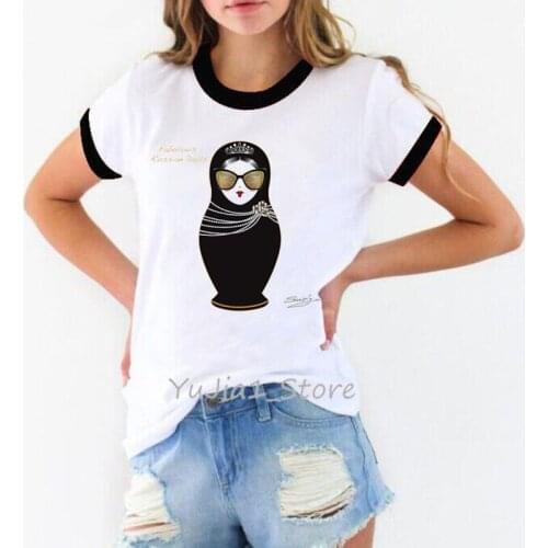 Vintage Tshirt WomenS Clothing Funny Russian Doll T-Shirt Femme Pearl T Shirt Female Harajuku Kawaii Clothes Streetwear
