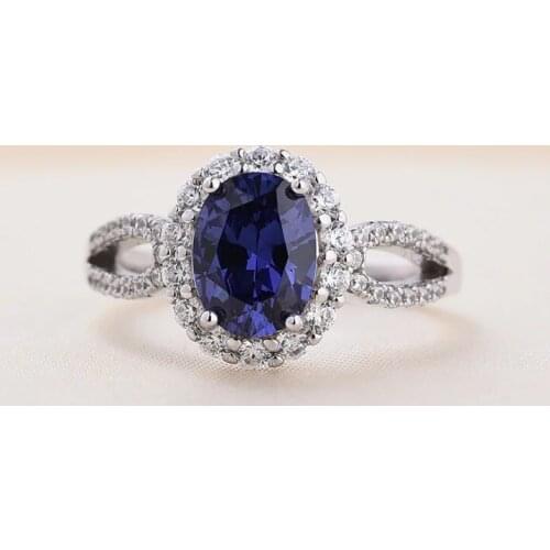 Vintage S925 Silver Oval Blue High Carbon Diamond Ring for Womens Rings Party Anniversary Jewelry 2021 New