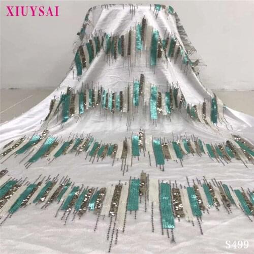 XIUYSAI Green African French Lace Fabric With Sequins High Quality African tulle lace fabric For Spring Summer long Dresses S499