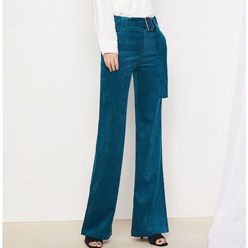 2018 Fall Spring Fashion Elegant Woman Female Slim Wide Leg Blue Black Corduory Pants , Casual Woman 3xl High Waist Trousers