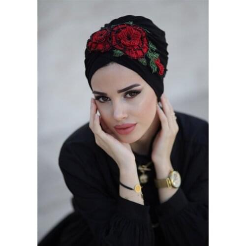 Women Turban with embroidery Bonnet Shawls and Wraps hijab femme musulman Islamic Turkey india african head wraps turbante