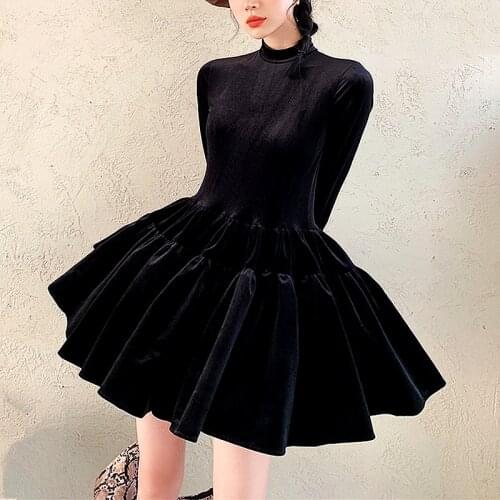 Ladies New Autumn Winter High Fashion Velvet Dresses For Women Bow Collar Full Sleeve Ball Gown Dress Vintage Dress Women SL573