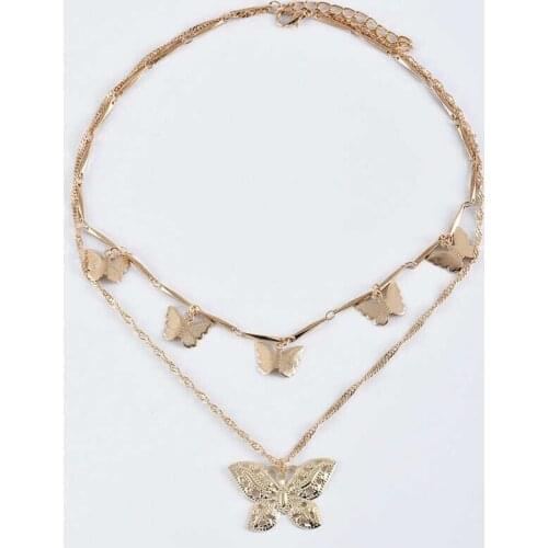 Fashion Women Multi Layer Hollow Butterfly Choker Chain Necklace Charm Boho Pendant Gift