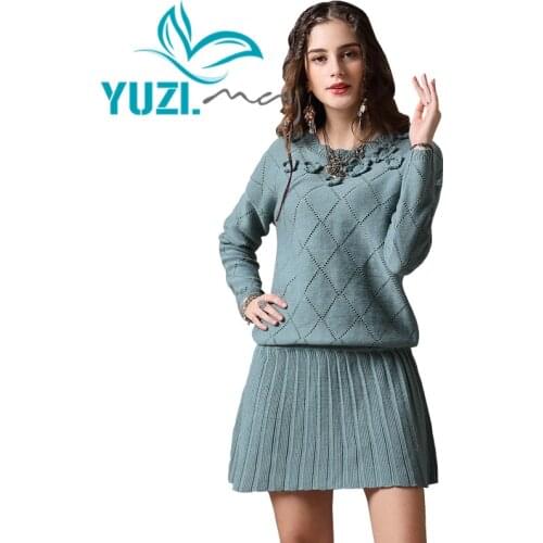 Dress Female 2018 Yuzi.may Boho New Cotton Wool Dresses Female O-Neck Long Sleeve A-line Vintage Sweater Dress A82166 Vestidos