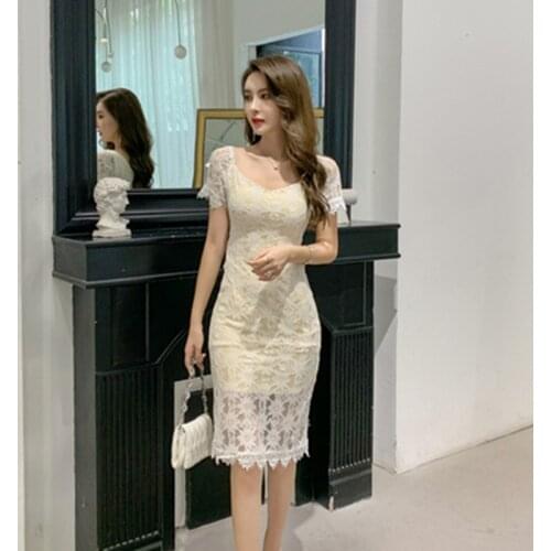 Summer Sexy Party Bodycon Office Sheath Dresses High-end Women V Neck Short Sleeve Elegant Dress Vintage Chic Lace Dress Vestido