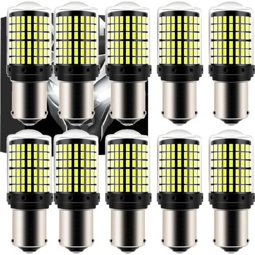 10pcs BAU15S PY21W 1156 BA15S P21W 7440 W21W T20 7443 W21/5W 3157 1157 BAY15D P21/5W LED Bulb Car Light 2100LM 6000K White 12V