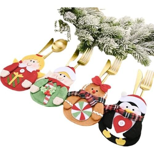 4Pcs Cute Santa Claus Snowman Cutlery Pouch Christmas Decoration Cutlery Holder Bag Home Party Table Decor Tableware Holder Bags