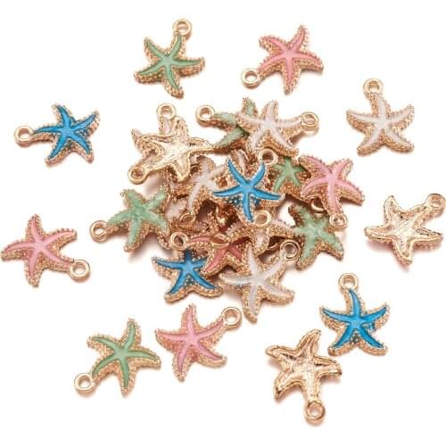 50pcs Alloy Enamel Starfish Pendants for Bracelet necklace jewelry DIY making Decor Accessories Mixed Color, Hole: 1.4mm