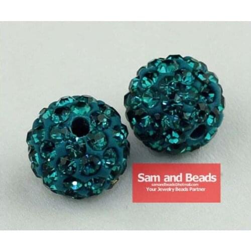 50Pcs/Lot Clay Bracelet Disco Crystal Pave Ball Beads Blue Zircon Wholesale 8MM High Quality