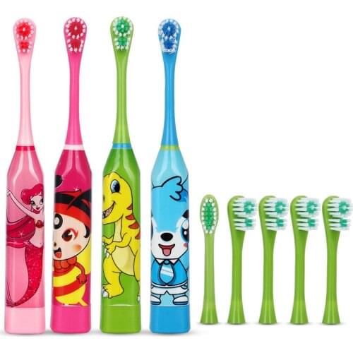 6 pcs Heads Childrens Sonic Electric Toothbrush Cute Cartoon Teeth Whitening Toothbrush Soft Bristle Kids Double-sided Brush