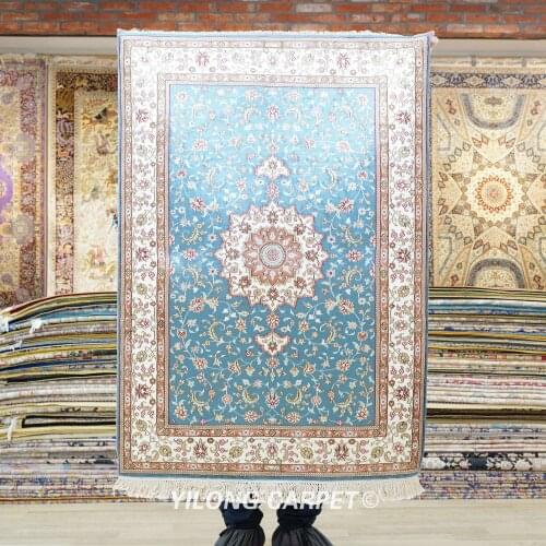 Yilong 2.7'x4' Hand Knotted Persian Blue Carpet Exquisite Turkish Medallion Rug (HF204B)