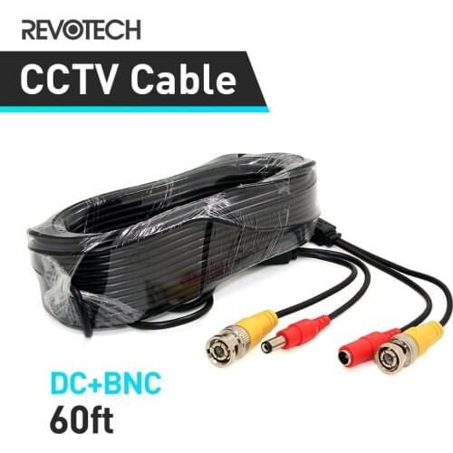 60ft DC BNC 2in1 Video Power Adapter CCTV Camera Cable for Analog AHD CVI CCTV Surveillance Camera DVR Kit