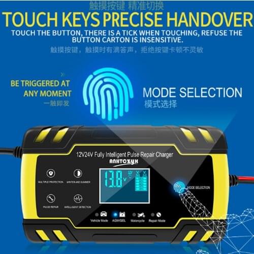 12/24V 8A LCD Touch Screen Automatic Car Intelligent Pulse Repair Chargers Lead Acid AGM Gel Wet Battery-charger For Motorcycle