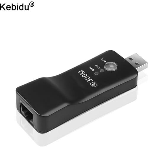 Kebidu 300Mbps Wireless Network Adapter TV Network Cable WPS Button Wi-fi Repeater RJ-45 Networking for Samsung LG Sony Smart TV