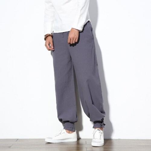 Chinese Style Cotton Linen Harem Pants Men Jogger Pants Male Trousers Chinese Traditional Cloths Fashion Plus Size 5XL