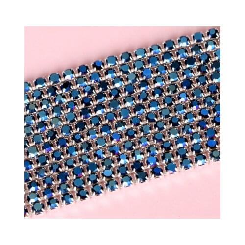 1yard/piece Chinese Cymbidium glass crystal Rhinestone Chain,silver bottom sew on Cup Chains For diy Garment Bags decorations