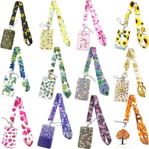 Flowers Fashion Lanyard ID Badge Holder Bus Pass Case Cover Slip Bank Credit Card Holder Strap Card Holder