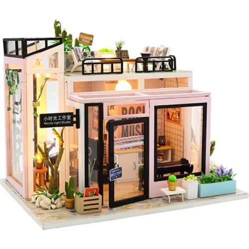 Wooden Furniture DIY Doll House Miniature Puzzle Assemble 3d Miniaturas Dollhouse Kits Toys For Children Gift Houguang studio
