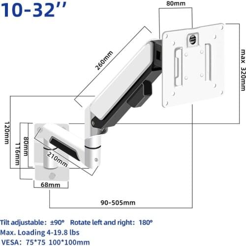 10"-32" W3 Aluminum Alloy 360 Degree Suporte Monitor Holder Gas Spring Arm LED LCD TV Wall Mount Stand PC Articulated Soporte